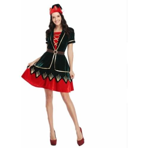 Adults Green Christmas Costume Festival Santa Clause for Women Carnival Fun At Your Xmas Party Elf Festival Fancy Dress