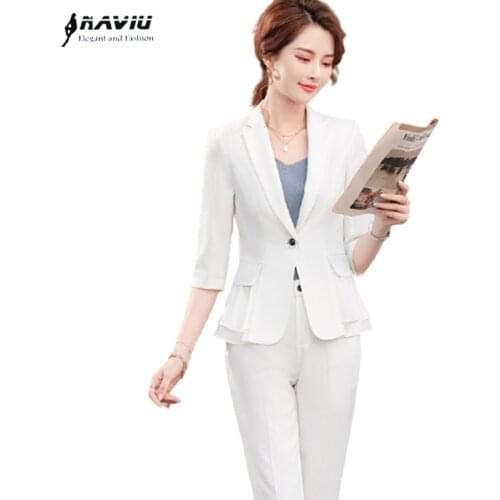 White Suits Women 2021 New Thin Temperament Business Formal Half Sleeve Slim Blazer And Skirt Office Ladies Work Wear Black