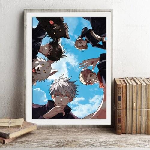 1 Piece Nobara Kugisaki & Yuji Itadori & Megumi Fushigura Jujutsu Kaisen Japanese Anime Poster Painting Canvas Room Decor FRAME