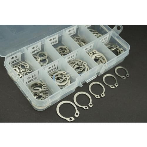 100PCS 304 Stainless Steel Internal Circlip Retaining Ring Assortment Kit 8-18mm