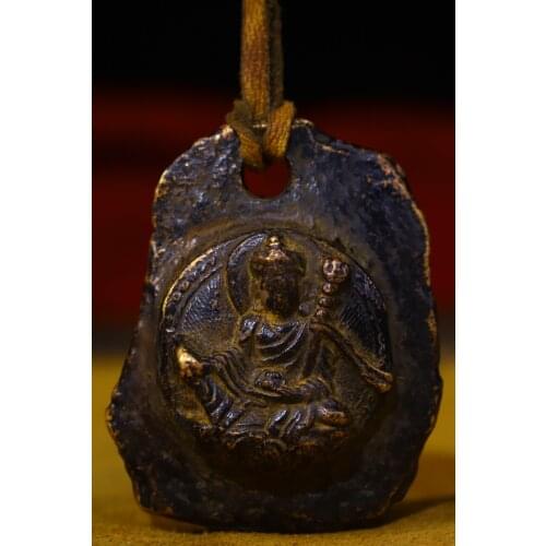 2"Tibet temple Old Bronze Hand beat Engraved Amulet Padmasambhava statue Pendant Town House Exorcism Ward off evil spirits
