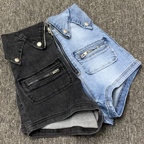 2020 summer fashion High-waisted denim shorts women skinny casual package hip high zip tight elastic jeans shorts