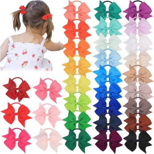 XIMA 23pcs/lot 3.5inch Ribbon Bows with Elastic Hairband for Kids Hair Ties Hair Accessories