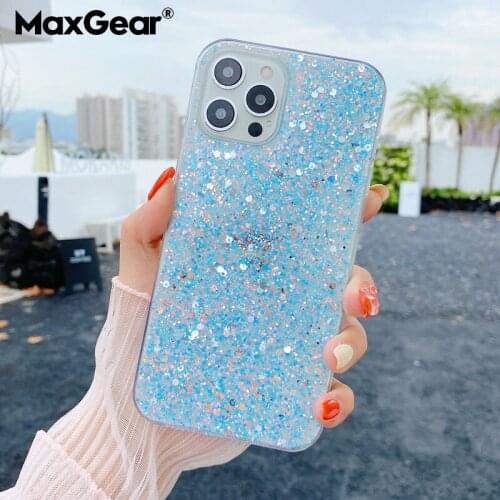 Bling Glitter Phone Case For iPhone 11 12 Pro Max X XR XS Max 7 8 Plus SE 2020 Candy Color Shining Sequins Shell Silicone Cover