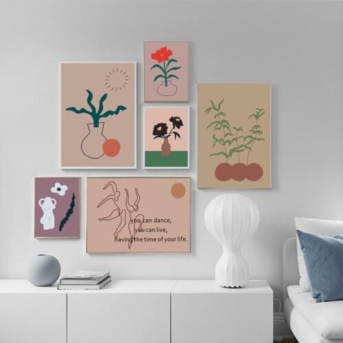 Boho Poster Print Line Cartoon Bear Abstract Art Poster Vase Sun Flower Canvas Paintings Pictures For Living Room Wall Art Decor