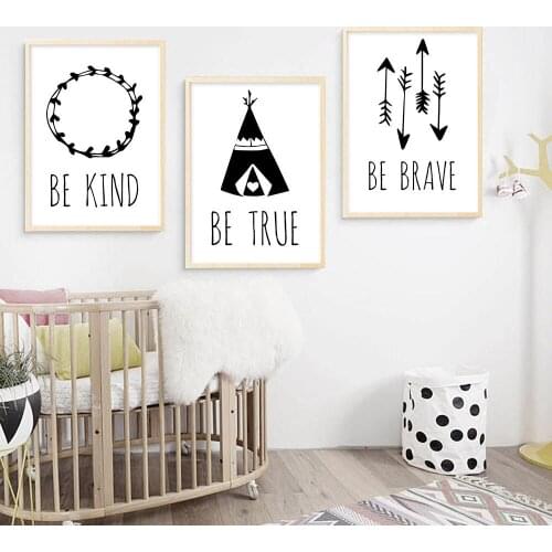 Black White Tribe Bear Wall Art Canvas Poster Cartoon Minimalist Nursery Quote Print Nordic Painting Picture Kid Room Decoration