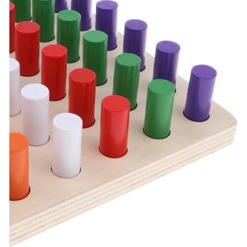 Wooden Rainbow Sticks Inserting Blocks Color Shape Cogntion Kids Sensory Toy