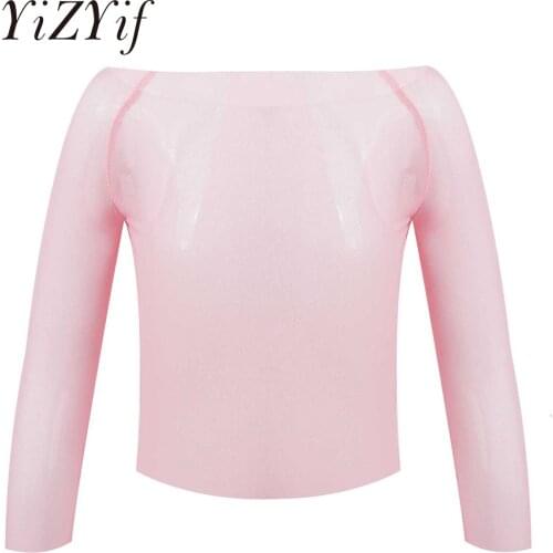 Kids Girls Soft Ballet Dance Practice Tops Child Solid Color Long Sleeve Mesh Blouse Gymnastics Training Dance Blouse Teeage
