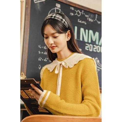 INMAN Autumn Winter Womens Pullover Kawaii Gentle Lazy Round-neck Hooded Outer Shawl Sweater