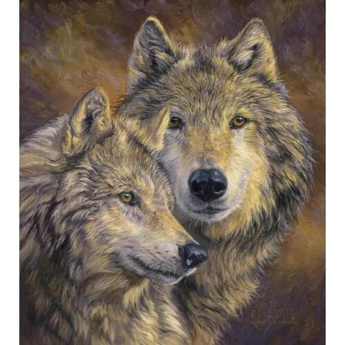 Canvas art wolf painting Portrait The Bond Hand painted oil paintings modern animal picture for office living room wall decor
