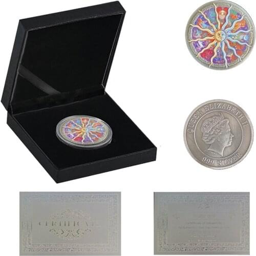 Colorful Twelve Constellation Commemorate Silver Coins Collectibles Gifts Non-Currency W/ Luxury Box