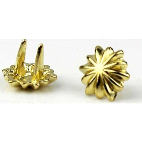 10Pcs High Quality Solid brass chrysanthemum prong conchos staples for leather bracelet belt decor Bag Strap Snap Hook 11mm/13mm