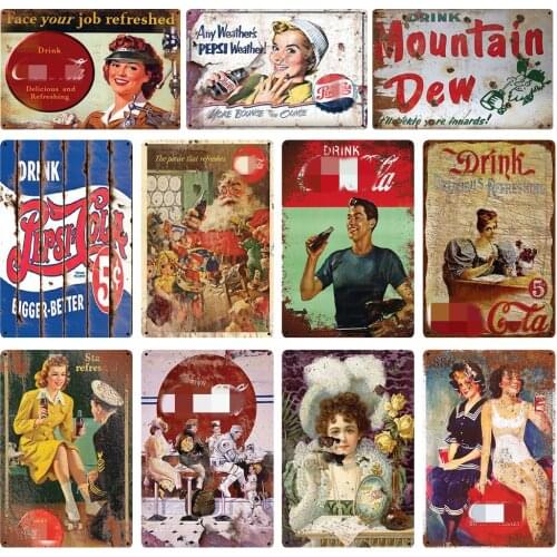 Metal Antique Tin Sign 12x8 inches Nostalgic Drink Cola Advertising Posters for Club Pub Bar Beverage Shop Wall Decor Vintage