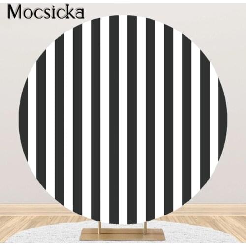 Mocsicka Black and White Stripes Backdrop Art Checkerboard Square Photography Background Round Circle Cover Party Decoration