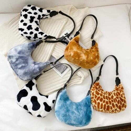 Fashion Leather Women Winter Plush Underarm Bag Shoulder Bags Vintage Animal Pattern Ladies Shoulder Top-handle Bags
