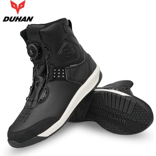 DUHAN Motorcycle Boots Motocross Leather Boots Men Waterproof Motorcycle Shoes Motorbike Riding Boots