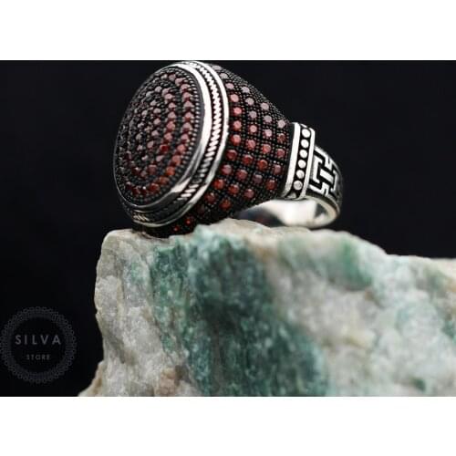 Original Sterling 925 Silver Mens ring With Red Zircon Stones . Mens Jewelry All Sizes Are Available