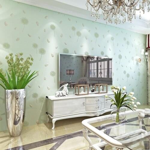 Pink dandelion wallpaper modern simple fresh TV background wall pastoral style small floral wallpaper green bedroom decor