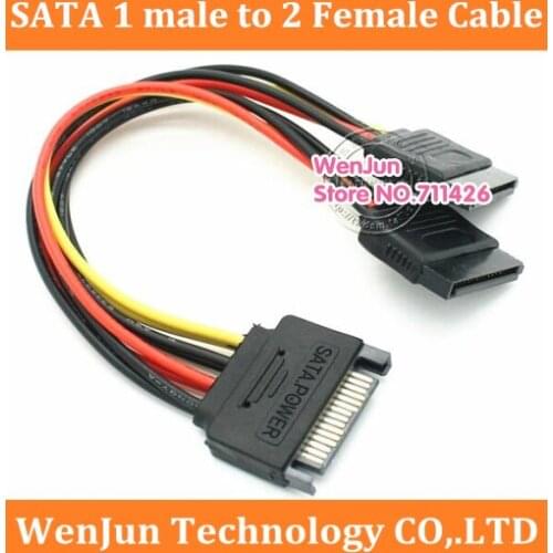 Wholesale new SATA 15pin Hard Disk Power Male to 2 Female Splitter Y 1 to 2 extension Cable --50pcs/lot