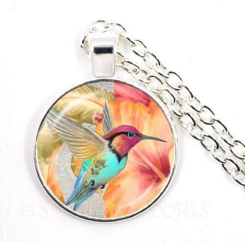 New Blue Hummingbird 25mm Glass Dome Cabochon Necklace Pendant Glass Bird Mermaid Tree Jewelry Art Picture Sweaterchain Gift