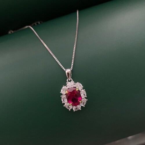 100% S925 Sterling Silver Oval Sparkling Ruby Gemstone Pendents Necklaces For Women Fine Jewelry Wholesale Drop Shipping