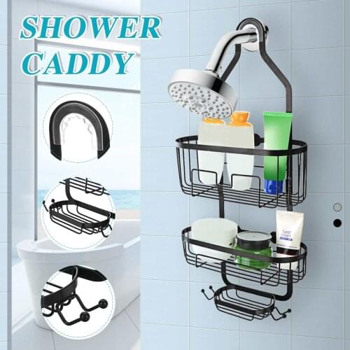 Bathroom Shower Shelf Wrought Iron Shampoo Hanging Storage Rack Holder with Suction Cup Bathroom Accessories 3 Tiers