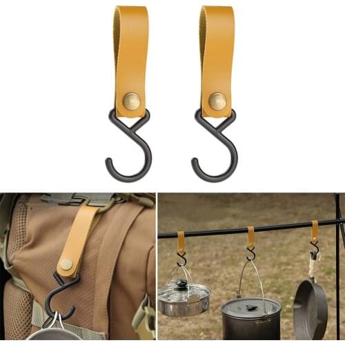 Portable S-Shaped Leather Hanging Hooks Triangle Storage Rack Shelf Hook Keychain Outdoor Camping Hiking Hanger Camping Supplies