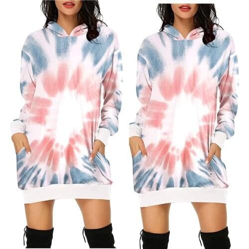 S-2XL oversized sweatshirt Autumn Winter Womens Long-sleeved Pocket Pullover Hoodie Dress Waist unique Colorful aurora print F4