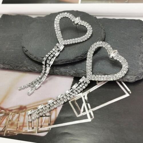 Luxury Heart Rhinestone Earring For Women Statement Long Tassel Earrings Wedding Party Fashion Jewelry Wholesale UKEN