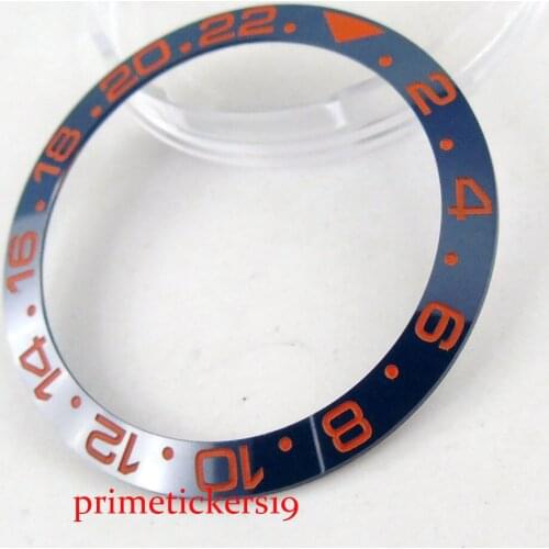 Blue 38mm watch ceramic bezel ring insert with orange marks fit for automatic mens watch