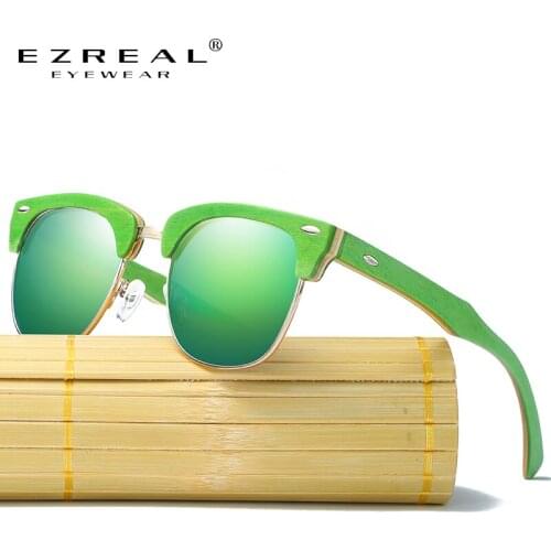 EZREAL New Half Wooden Polarized Sunglasses Men Women Brand Designer Glasses Mirror Sun Glasses Fashion Gafas Oculos De Sol