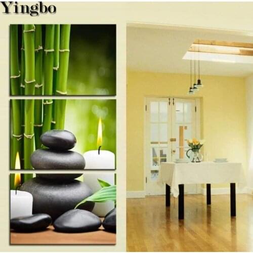 Triptych diamond painting Bamboo Green with SPA Zen Stone Candles mosaic diamond set full square/round diamond embroidery 3 pcs