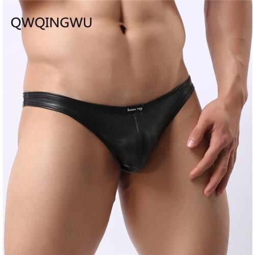 Sexy Briefs Gay Underwear Men Faux Leather for Man Low Waist Briefs Shorts homme U Convex Pouch Underpants calzoncillos Briefs
