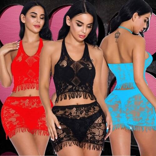 Halter Backless Tassels V Neck Crop Top Bra + Babydoll Bodycon Mini Belly Dance Dress Cotillon Wedding Intimates Sleepwear Women