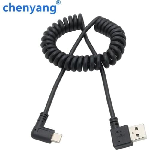 1m USB 2.0 Male 90 Degree Left & Right Angled to USB-C 3.1 Type-C Retractable Spring Data Chager Sync Extension Cable for S8 P10