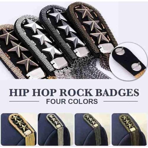 1Pcs Vintage Five Star Tassel Chain Shoulder Board Badges Beads Fabric Metal Epaulet Epaulette Military Pin On Brooch Medal