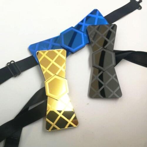 Mirror Bow Tie Wooden Embossed Pattern Acrylic Mirror Metallic Self Tie Bow Tie Gift Box Wedding Bow Tie Women Tuxedo
