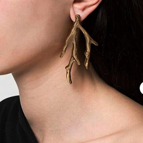 Abayabay Girls Ear Stud Earring Womens Drop Earrings Tree Branch Light Yellow Gold Color Cute Lovers Classic Jewelry Oorbellen