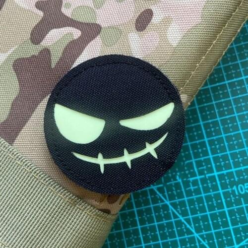 Evil Smile Nylon Patch Luminous Black Round For Clothing Stickers Halloween Backpack Hat Decoration Reflective Badge Hook/Loop
