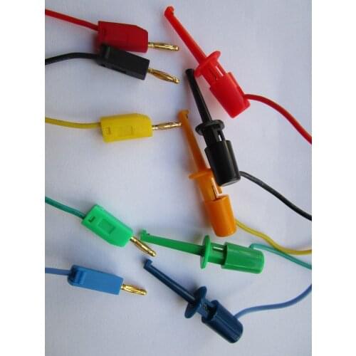 2 sets (10 clips)Gold Plated 2mm Banana Plug to Small Size Probes Test Hook Clip Lead Cable 5 Colors 50cm