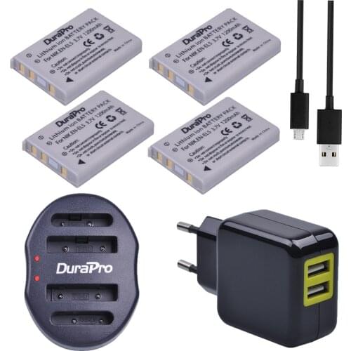 4Pcs EN-EL5 EN EL5 EnEl5 Li-ion Battery + Dual USB Charger + AC Adapter For Nikon Camera Coolpix P80 P90 P100 P500 P510 P520