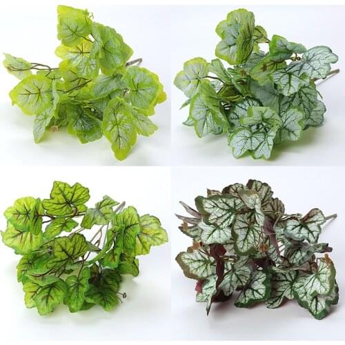 5 Branch Floral Arrangement High Quality Realistic Artificial Green plant Begonia Leaf for Decor