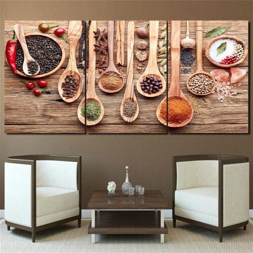 Diamond Painting triptych Food Spoon Grains Spices Kitchen Decor Mosaic square Resin picture diamond Embroidery Mosaic 3D arts