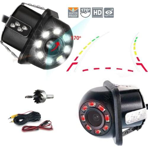 Auto Dynamic Trajectory Moving Line Guide Trunk Car Rear view Camera Backup 8 IR 8 LED Lights Reverse System Night Vision