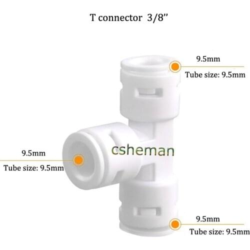 Quick Fitting 3/8" 1/4" OD Hose Equal Connection Tee RO Water Plastic Pipe Coupling Connector