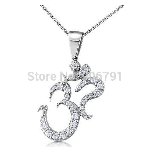 50pcs a lot Solid rhodium plated Large Om AUM Pendant Necklace jewelry