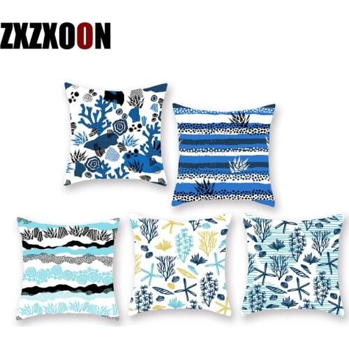 Decorative Throw Pillows Case Tropical Ocean Plant Coral Sofa Polyester Cushion Cover for Home Living Room Decoration 45x45cm