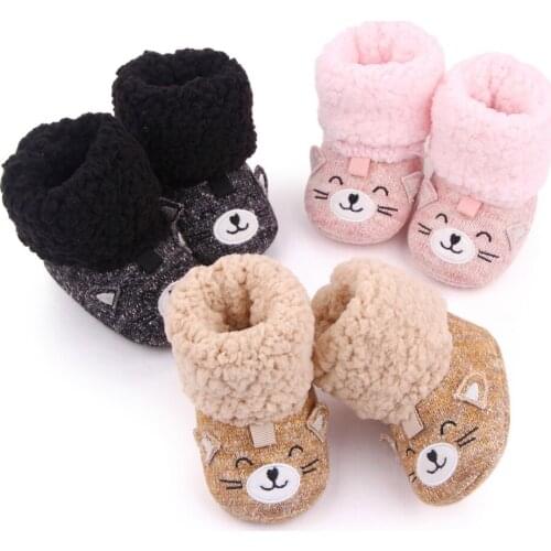 Infant Baby Autumn Winter Boots For Girls Boys Fuzzy First Walkers Anti-Slip Sole Warm Shoes Cotton Snow Knit Boots