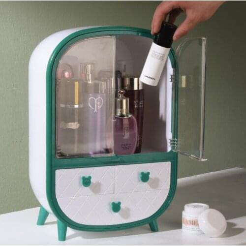 Double-Door Desktop Makeup Storage Box Dust-Proof Household Makeup Organizer Skin Care Product Rack Jewelry Storage Box