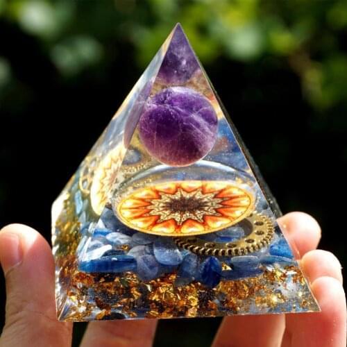 Natural Healing Crystals Orgonite Energy Pyramid Sculpture Symbolize Lucky Gather Wealth Prosperity Resin Gift Office Decor